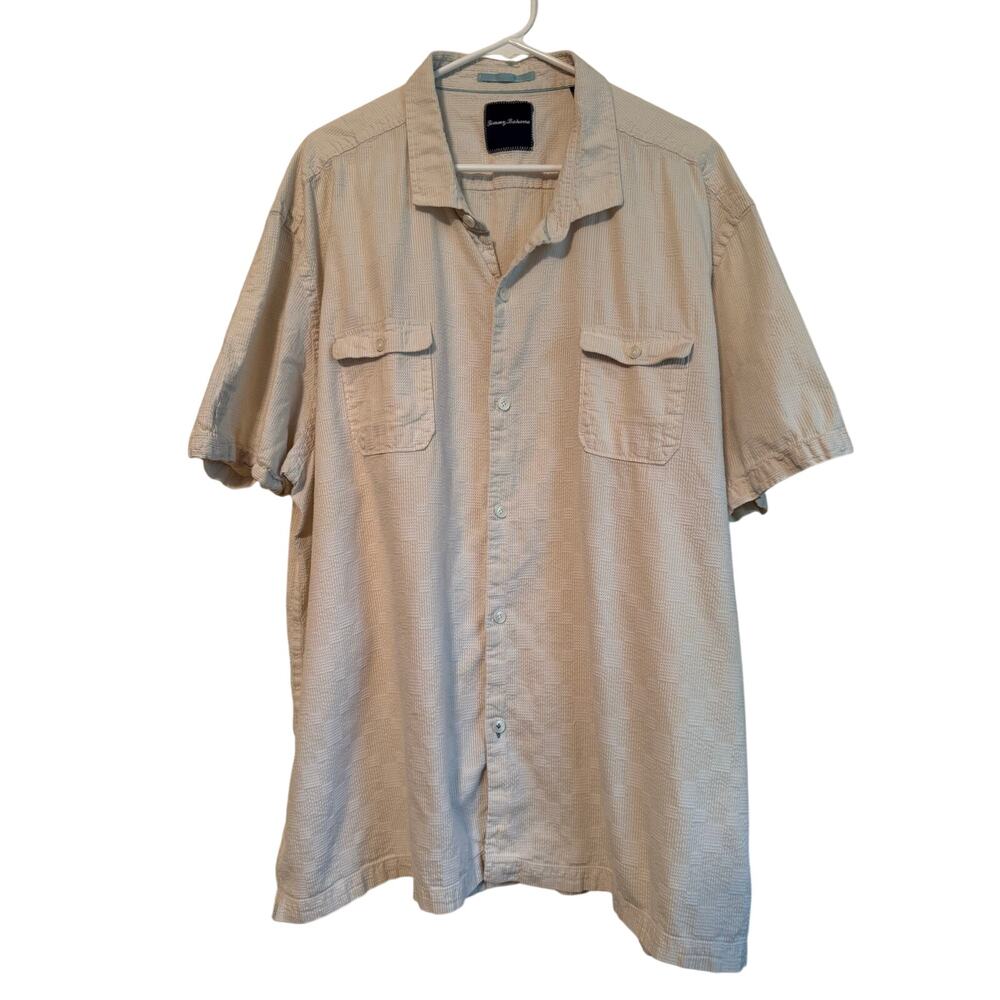 Tommy Bahama Cotton Silk Blend Textured Cream Short Sleeve Shirt XXXL 3X VGUC
